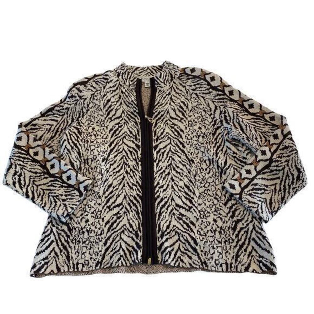 St. John Sport Vintage Wool Animal Print Sweater Jacket Full Zip‎ Rare Pattern